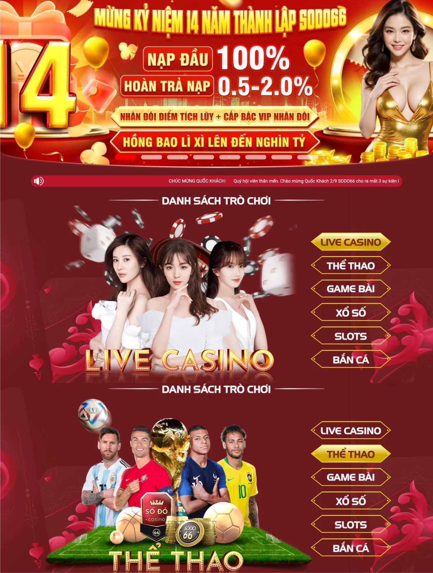 Casino Sodo 66 banner cho máy tính